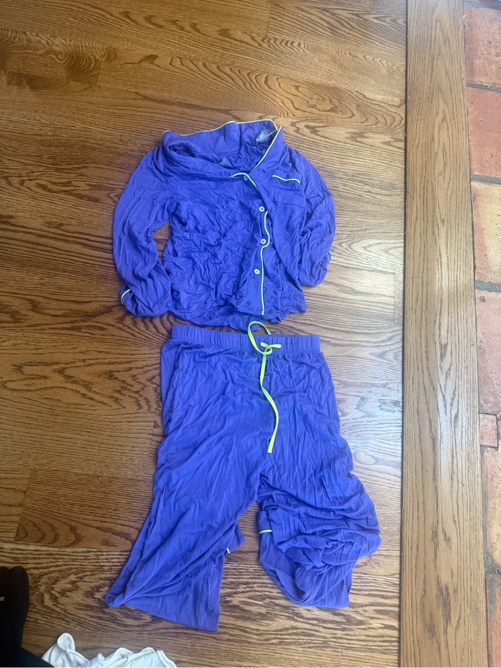 Katie J NYC Purple Pajama Set with Lime Trim